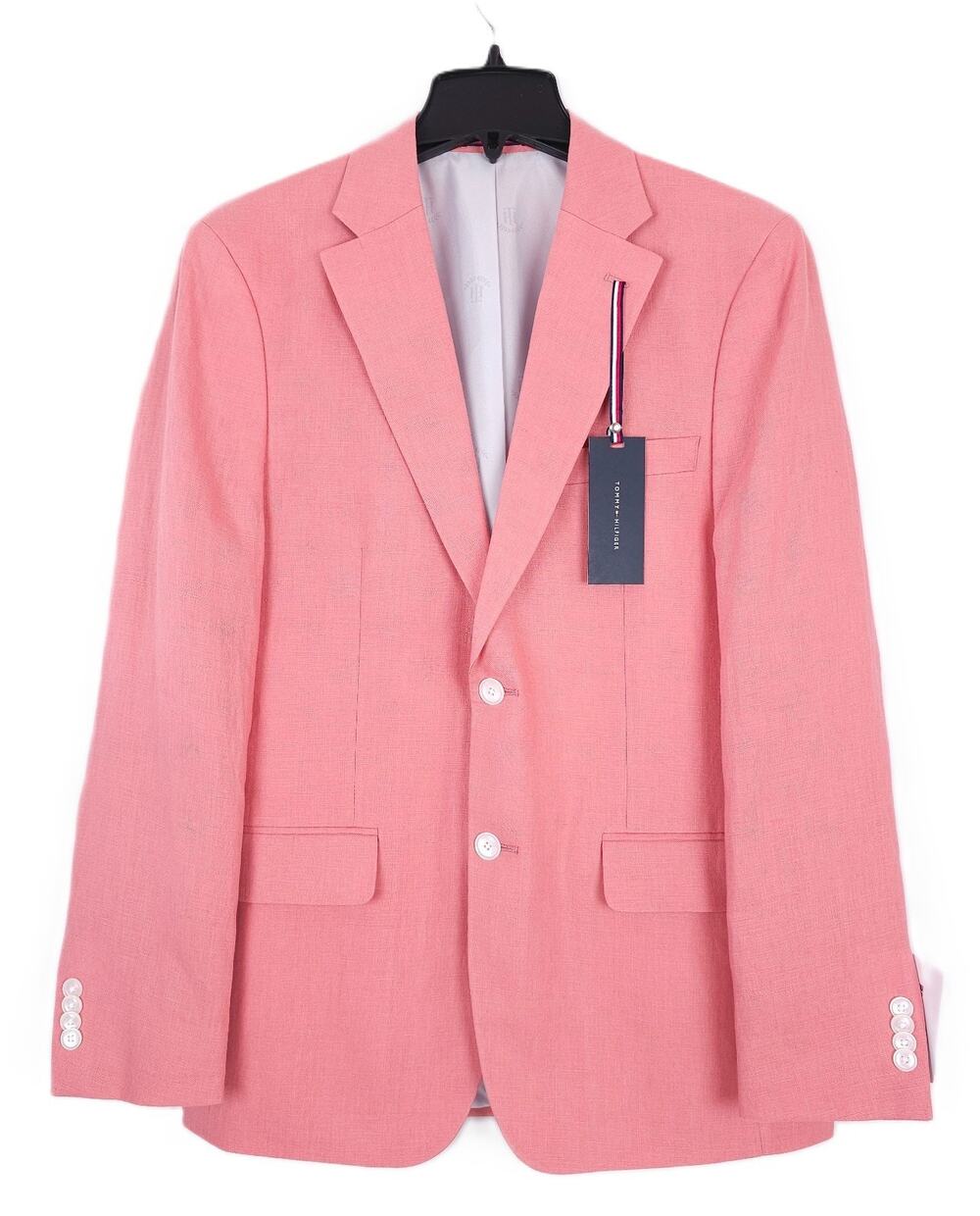 Tommy Hilfiger Mens Modern Fit Linen Sport Coat Blazer 48R Light Red Solid NWT